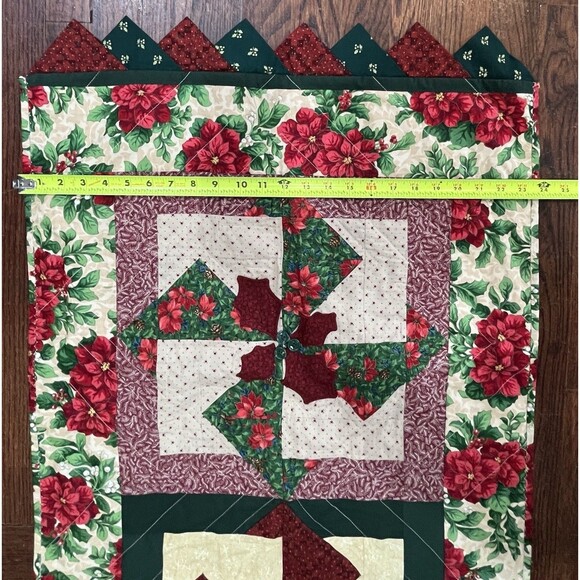 Handmade Christmas Pinwheel Quilted Table Runner Reversible W/ Buttons 61in - Picture 10 of 10
